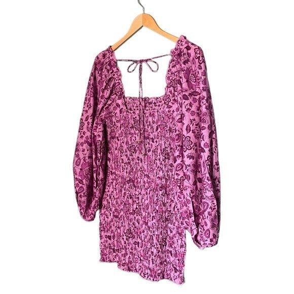 NWT Free People Mini Dress Long Sleeved Bodycon Floral Purple Magenta Size Small - Picture 7 of 14
